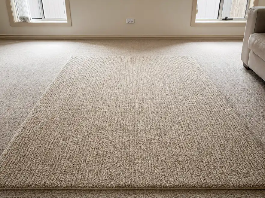 Freshly deep-cleaned oatmeal carpet with crisp groom lines in Rockingham.