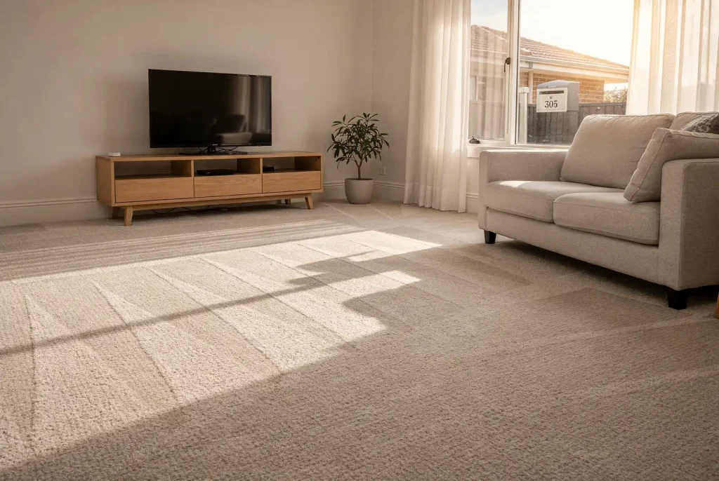 Freshly cleaned carpet with neat vacuum lines in a tidy Rockingham home.